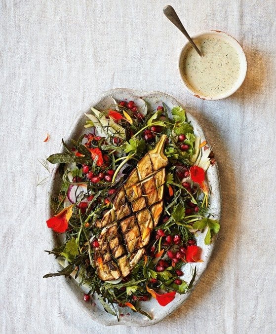 Souk Salad With Spiced Aubergines and Pistachio Yoghurt