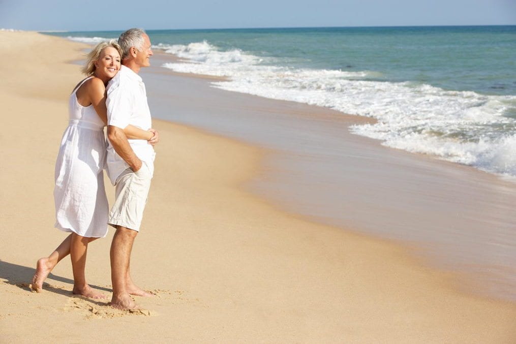 Happy middle-aged couple on beach
