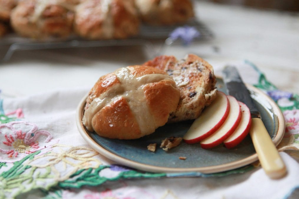 Pink lady apples and hot cross buns