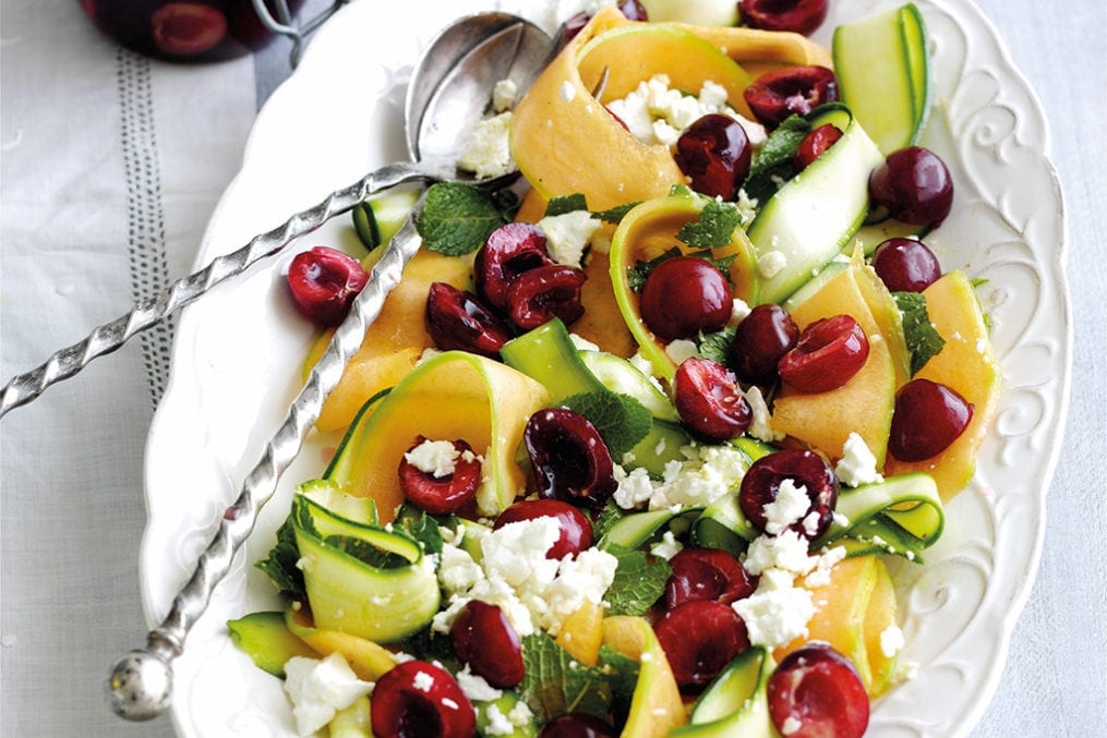 Pickled cherry and feta summer salad