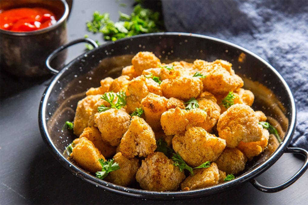 Vegan snacking: cauliflower popcorn ‘chicken’