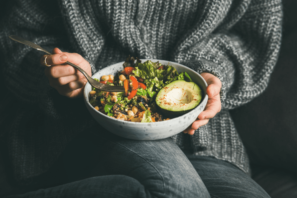 Vegan woman eating